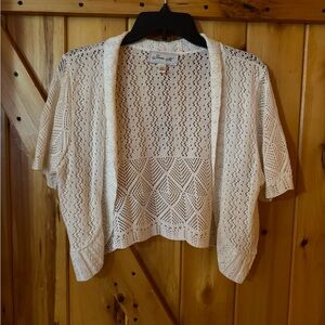 Jessica H White Crochet Open Front Cardigan Size Large